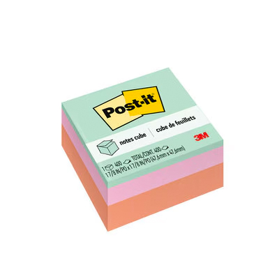 Post-it Notes Cube 2051-PAS, 1 7/8 in x 1 7/8 in (47.6 mm x 47.6 mm), Pink Wave