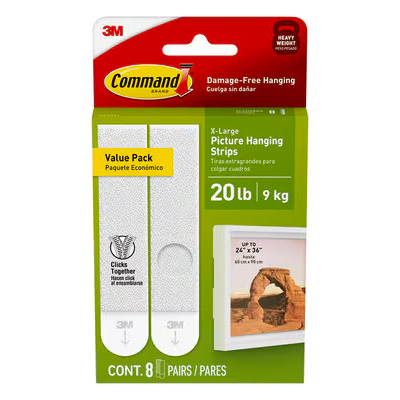 Command 20 lb White Picture Hanging Strips 17217-8ES, 8 Pairs per Pack, 32 Pack per Case