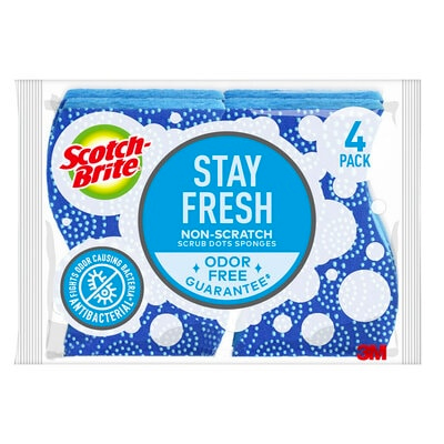 Scotch-Brite Stay Fresh Non-Scratch Scrub Dots Sponge 20304-9, 4.4 in x 2.6 in x 0.6 in (111 mm x 66 mm x 15 mm), 9/4