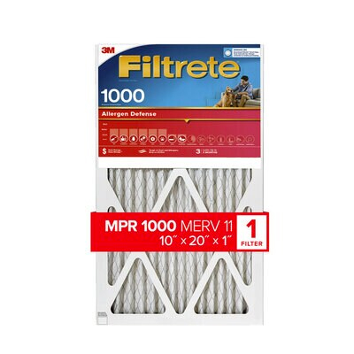 Filtrete Allergen Defense Air Filter, 1000 MPR, 9807-4, 10 in x 20 in x 1 in (25.4 cm x 50.8 cm x 2.5 cm)