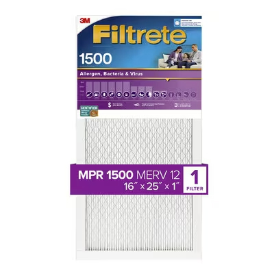 Filtrete Allergen, Bacteria & Virus Air Filter, 1500 MPR, 2001-4-HR, 16 in x 25 in x 1 in (40.6 cm x 63.5 cm x 2.5 cm)