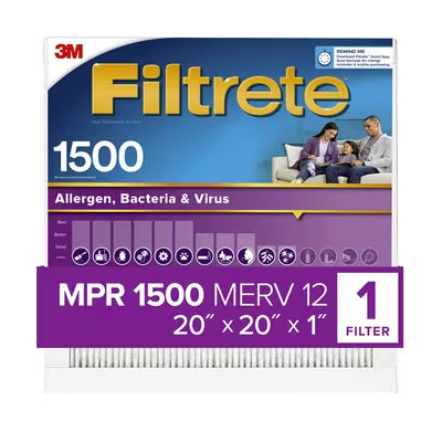 Filtrete Allergen, Bacteria & Virus Air Filter, 1500 MPR, 2002-4-HR, 20 in x 20 in x 1 in (50.8 cm x 50.8 cm x 2.5 cm)