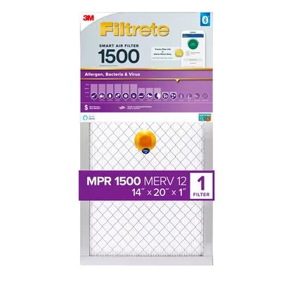 Filtrete Smart Air Filter 1500 MPR S-2005-4, 14 in x 20 in x 1 in (35.5 cm x 50.8 cm x 2.5 cm)