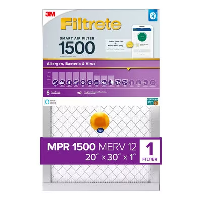 Filtrete Smart Air Filter 1500 MPR S-2022-4, 20 in x 30 in x 1 in (50.8 cm x 76.2 cm x 2.5 cm)