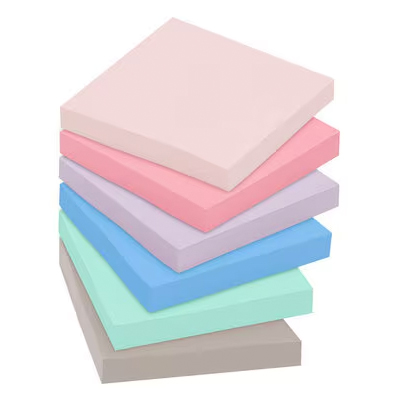 Post-it Super Sticky Recycled Notes 654-6SSNRP, 3 in x 3 in (76 mm x 76 mm), Wanderlust Pastels