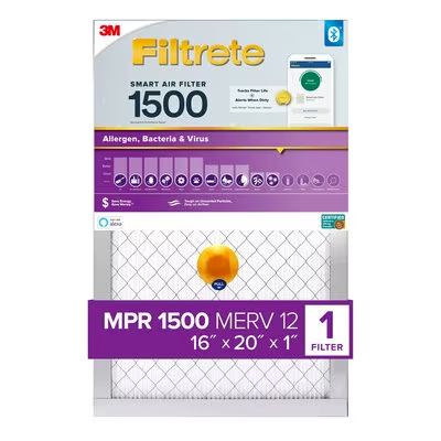 Filtrete Smart Air Filter 1500 MPR S-2000-4, 16 in x 20 in x 1 in (40.6 cm x 50.8 cm x 2.5 cm)