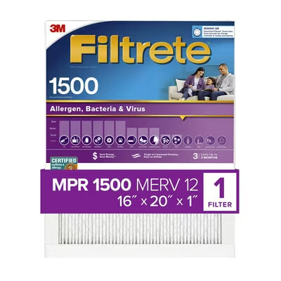 Filtrete High Performance Air Filter 1500 MPR 2000-4-HR, 16 in x 20 in x 1 in (40.6 cm x 50.8 cm x 2.5 cm)